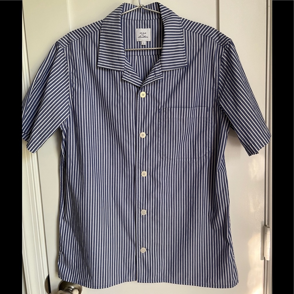 Max ‘n Chester Men’s camp collar blue striped shirt